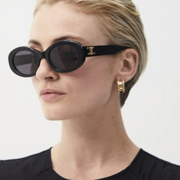 Celine TRIOMPHE Women Sunglasses Black Smoke Oval CL40194U 01A NEW AUTHENTIC - Picture 13 of 14
